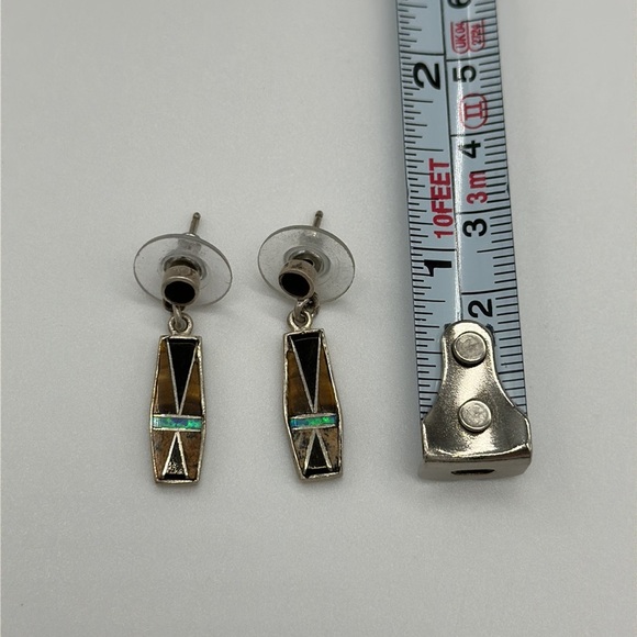 Sterling Silver Earrings with Opal Stone Design - Picture 3 of 4